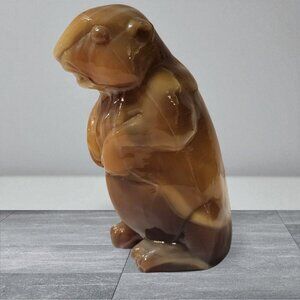 Vintage1960's Imperial Glass Caramel Slag Glass Woodchuck Gopher Figurine